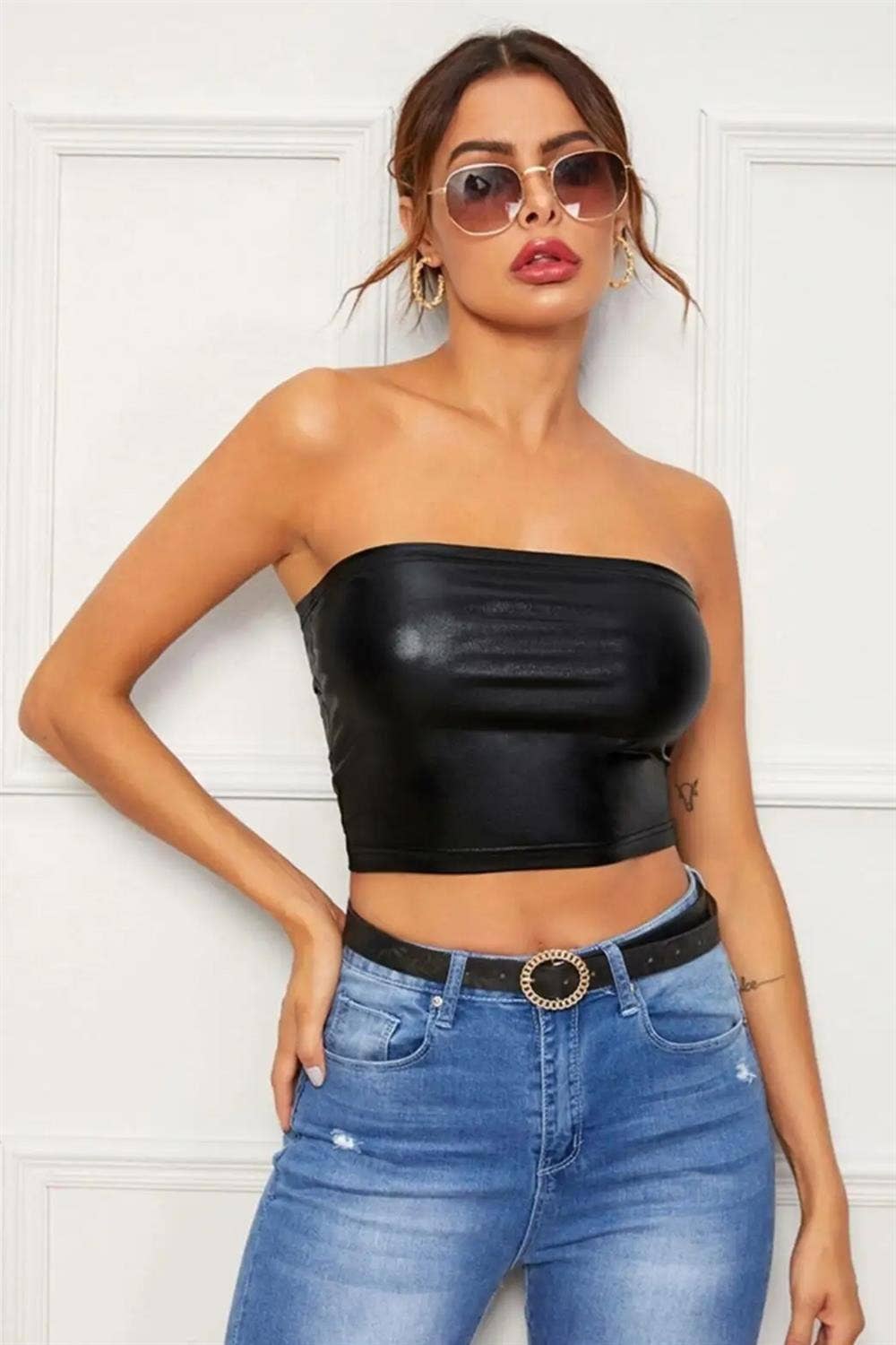 Faux Leather Tube Bandeau M / Black
