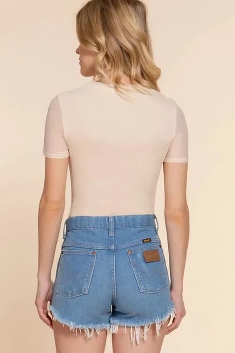 Short Sleeve Crew Neck Mesh Bodysuit Apolline (Black)