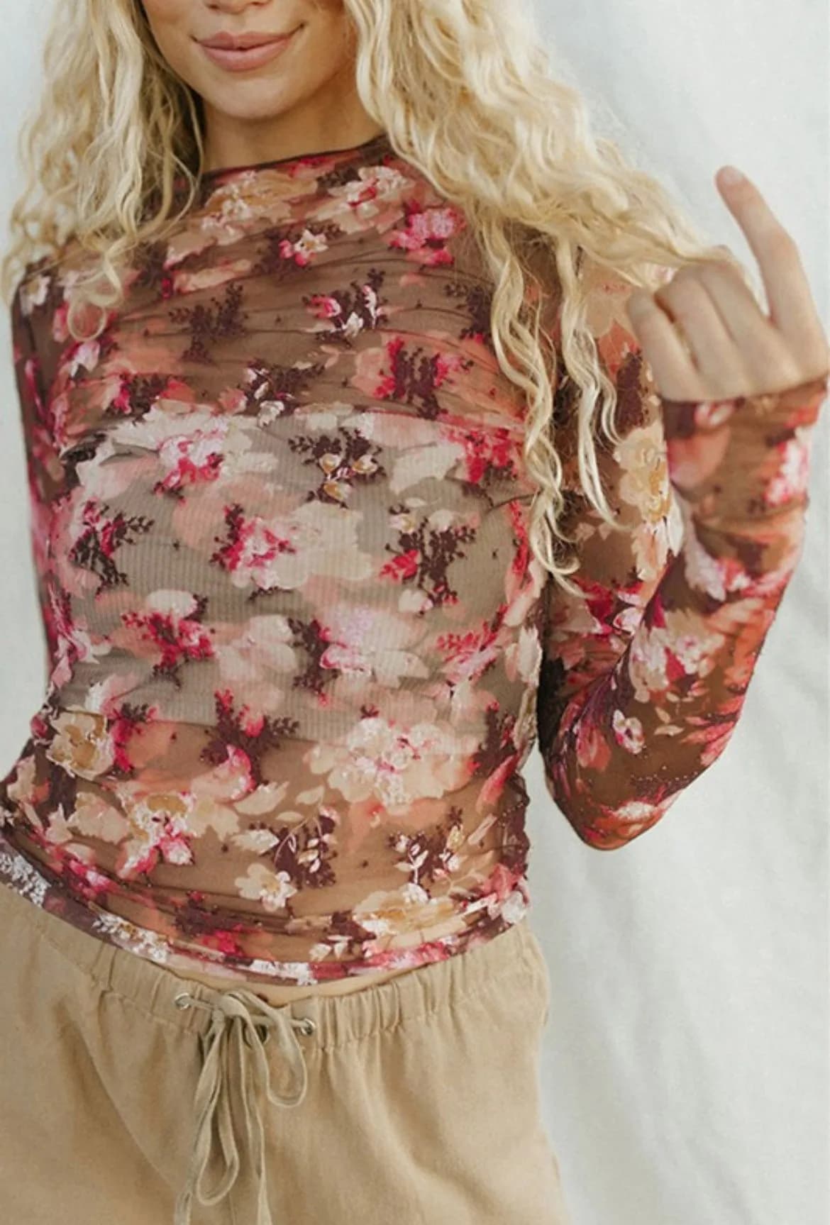 Floral Printed Mesh Top