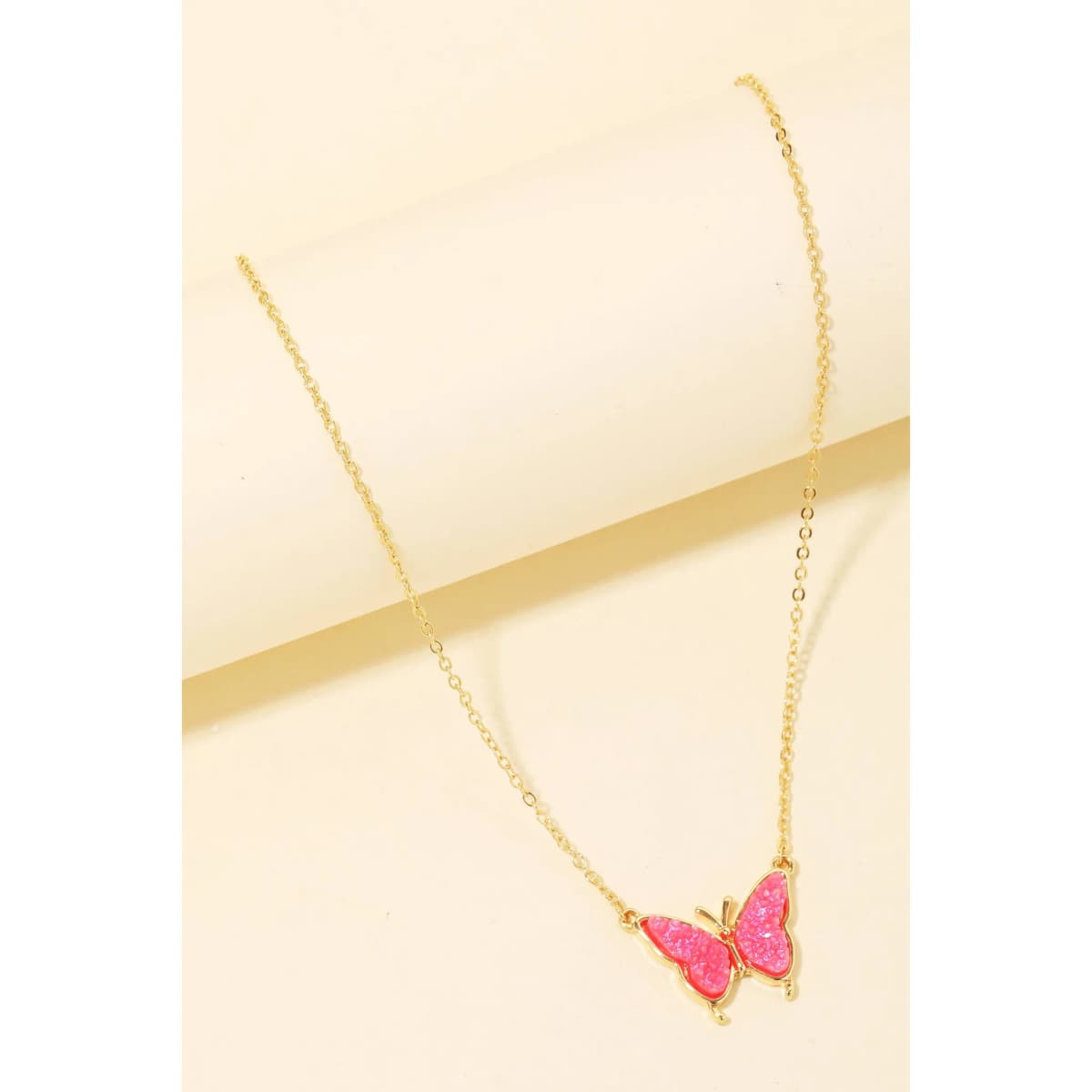 Druzy Stone Butterfly Pendant Necklace Anarchy Street (Pink)
