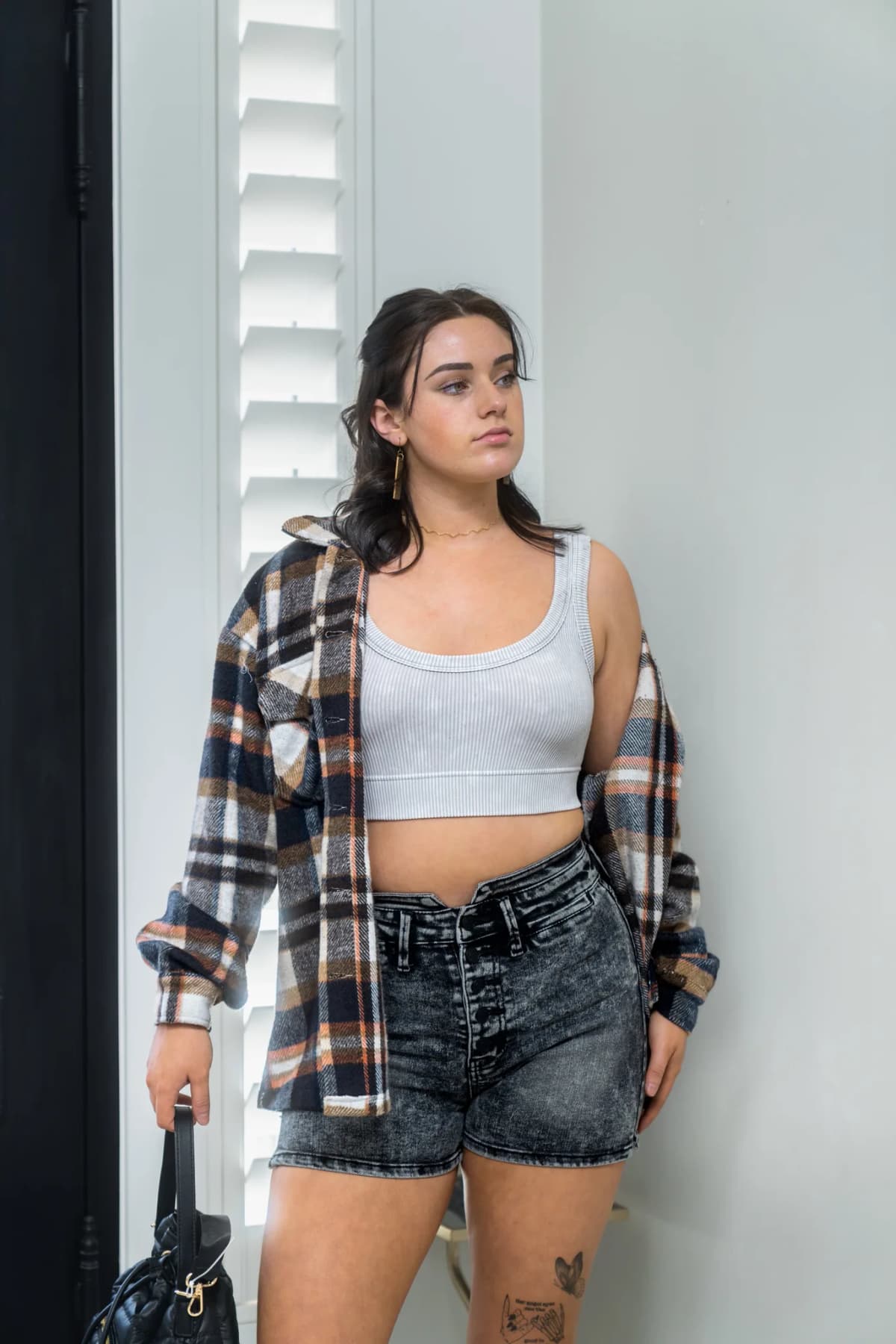 Geometric Plaid Print Pocketed Shacket Umorger