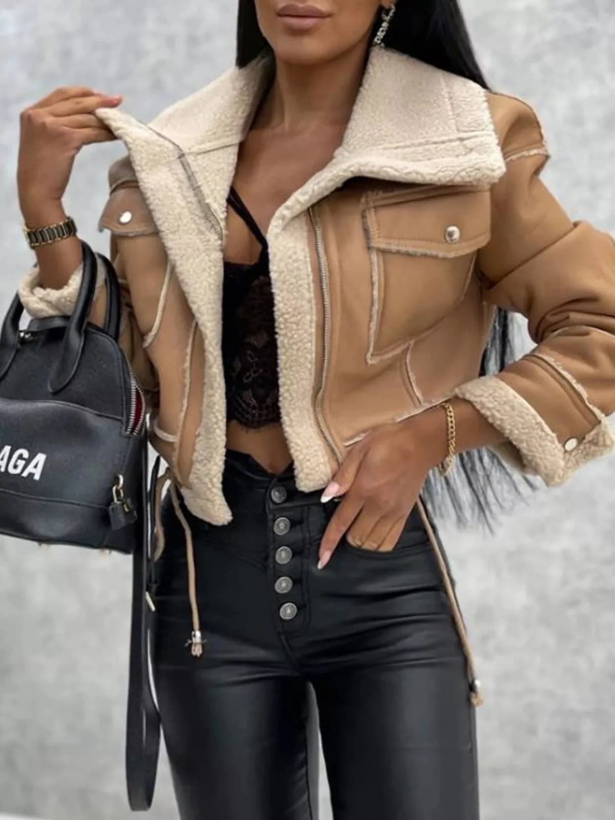 Sherpa Trim Cropped Jacket