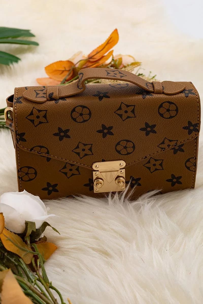 Brown Star Printed Crossbody Purse