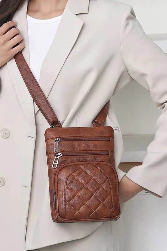 The Quilted Soft Leather Messenger Bag (Brown)