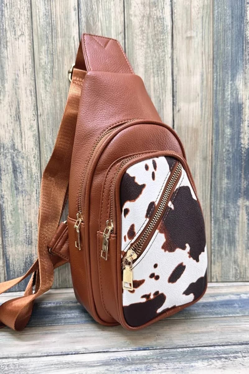 Cow Print Crossbody Sling bag Desheng Enterprise (Brown)