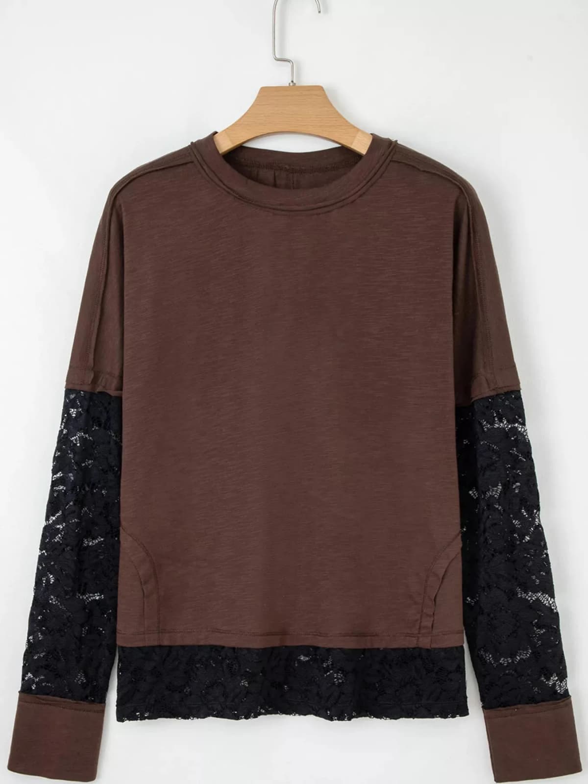Sheer Lace Patchwork Casual Long Sleeve Top