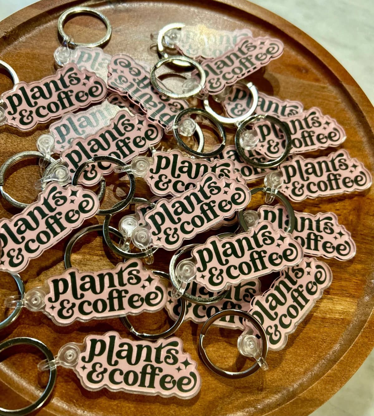 Plants & Coffee Keychain in Pink