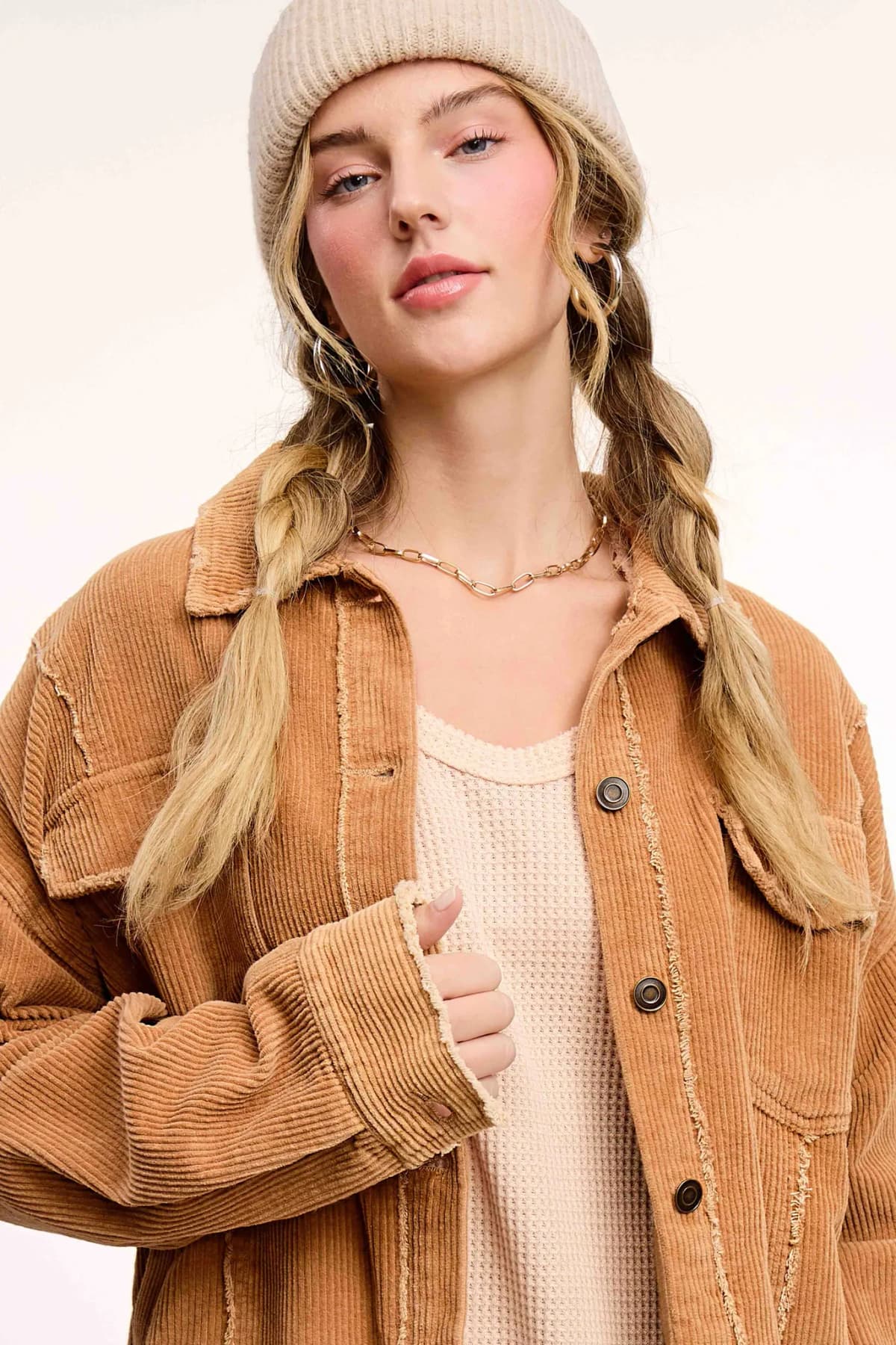 Washed Corduroy Oversized Button Down Jacket (Coffee)
