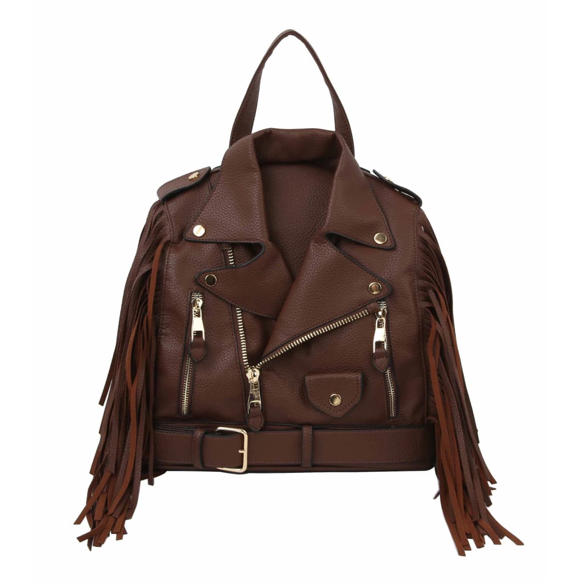 Fringe Motorcycle Jacket Backpack Handbag Factory Corp (Brown)