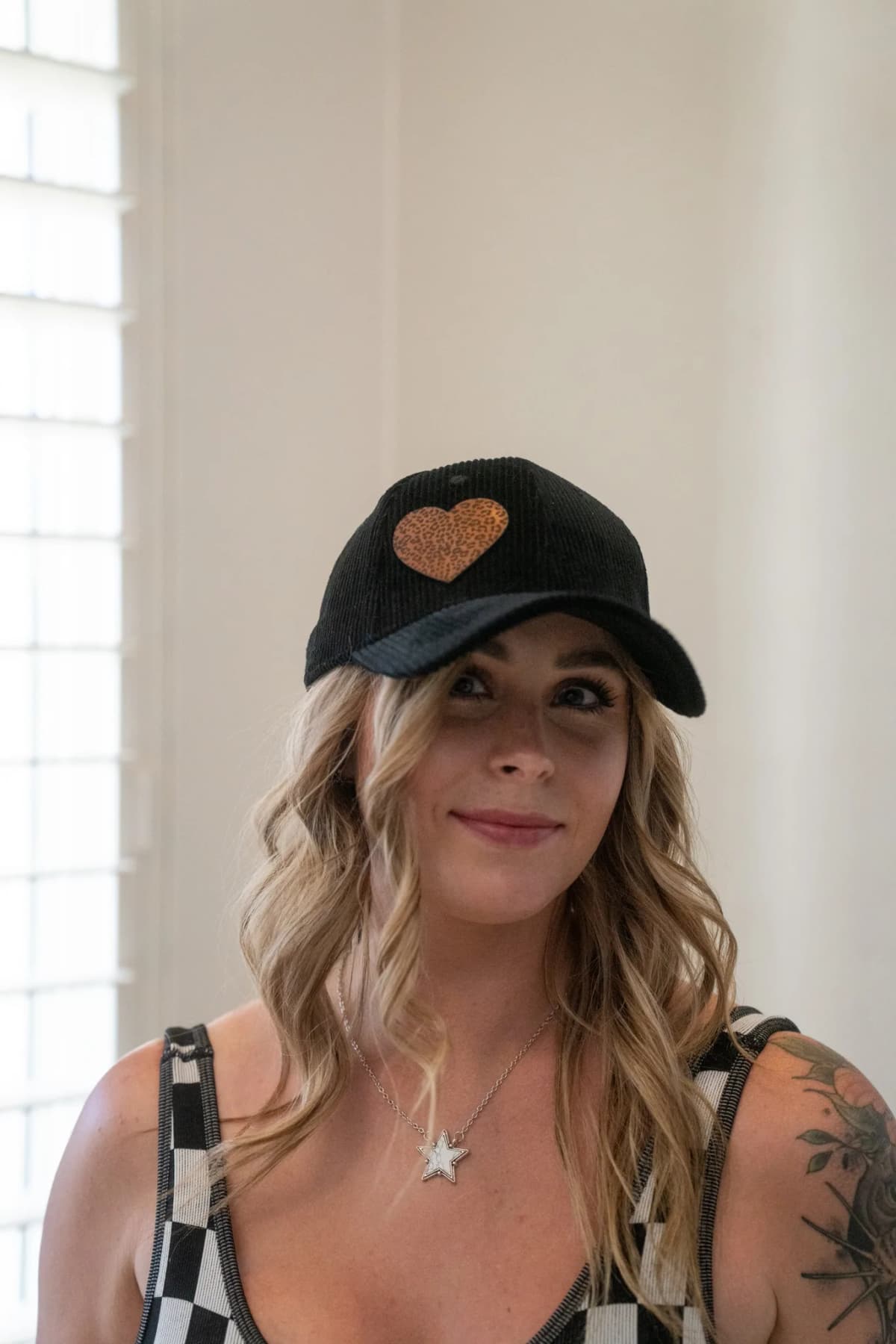Corduroy Hat With Leopard Heart Leather Patch Trendy Tee Co