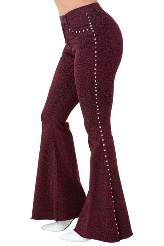 Leopard Studded Bell Bottom- Inseam 30 GJG Denim