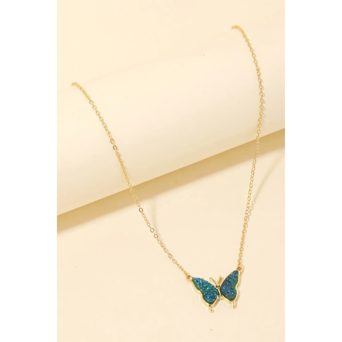 Druzy Stone Butterfly Pendant Necklace Anarchy Street (Pink)