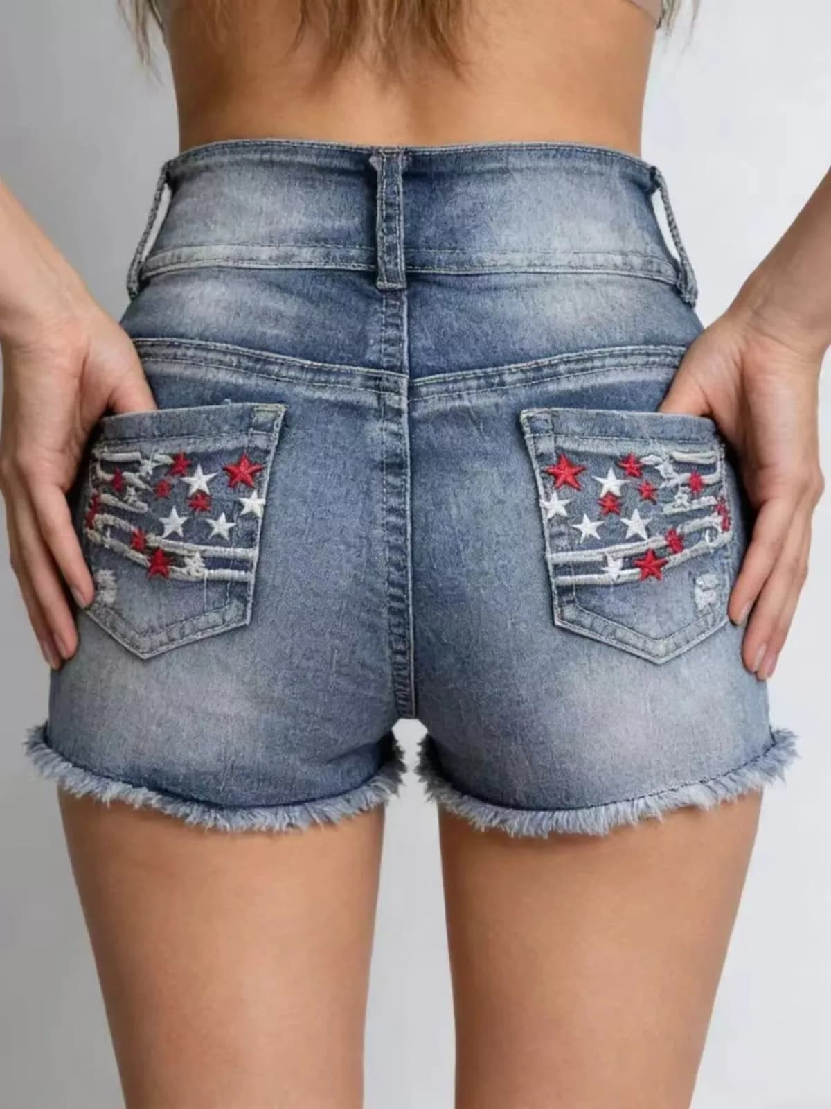 American Flag Distressed Denim Shorts