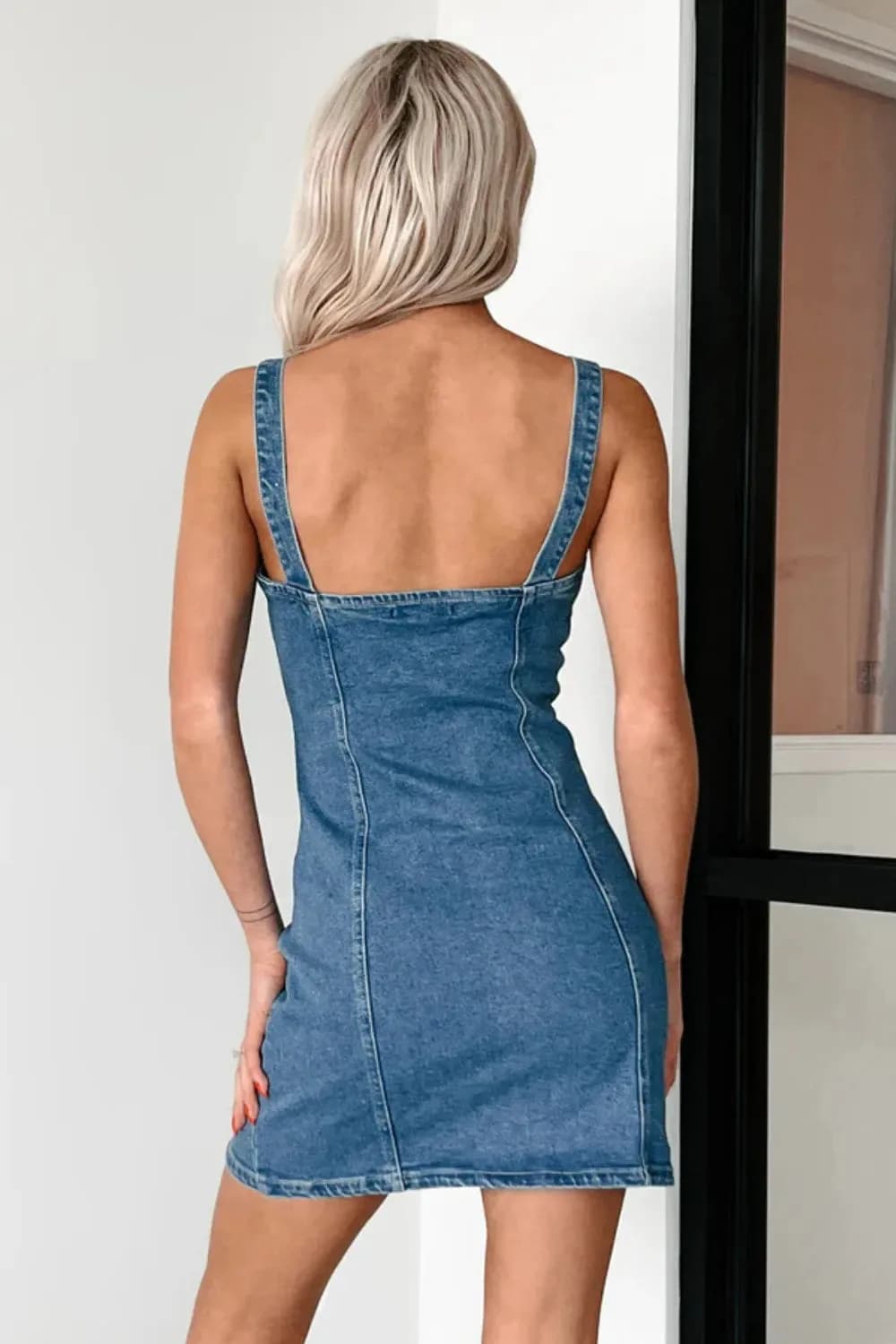 Button Down Mini Cami Denim Dress