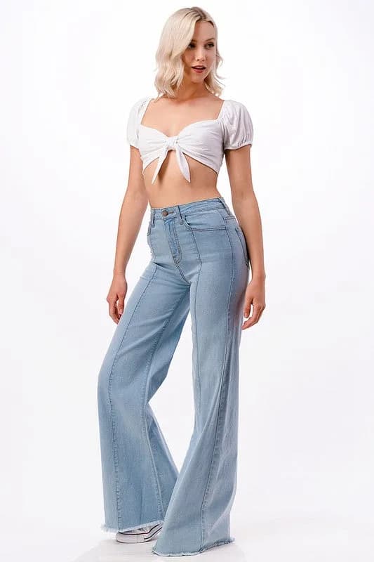 Western Wide Leg Denim Jeans by O2 Denim Multiple Colors