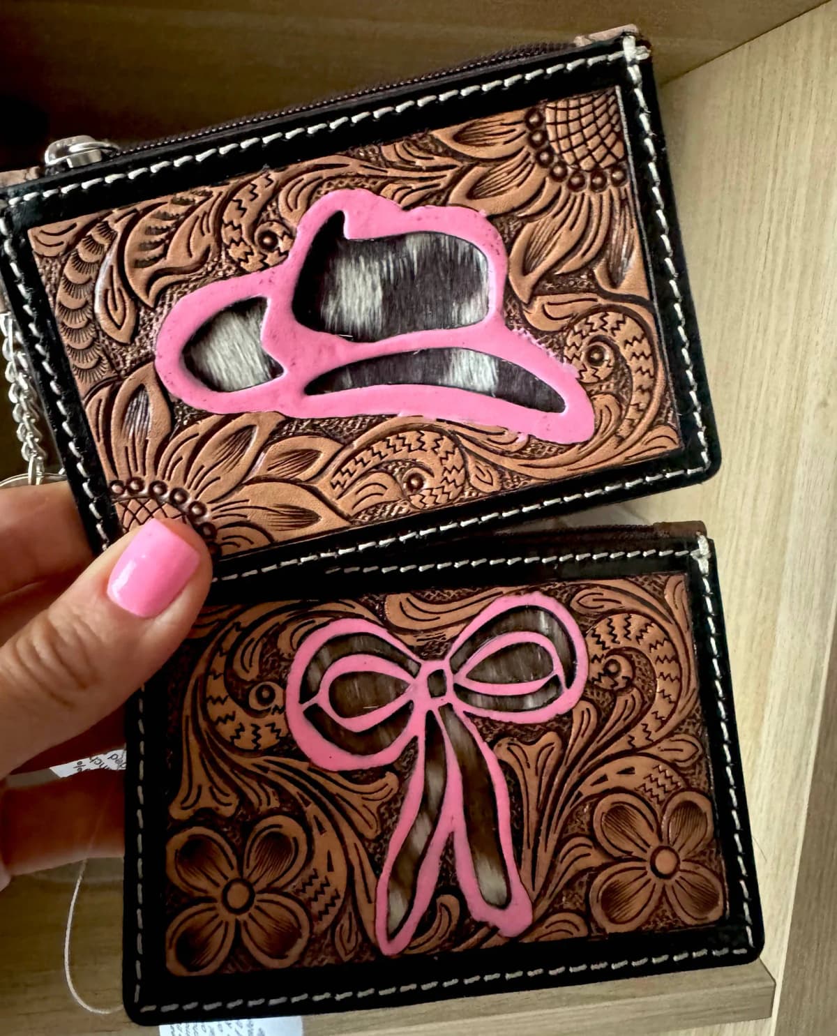 Bow Turquoise Tooled Leather Keychain Wallet