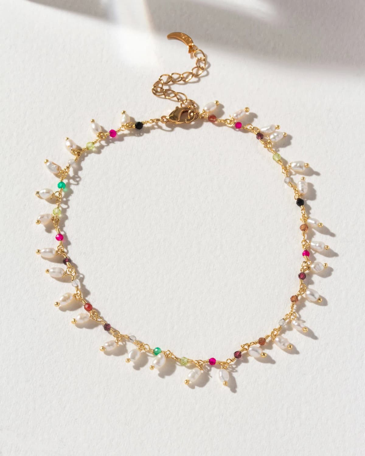 Luna Norte Go Barefoot Anklet- Genuine Multistone & Pearl