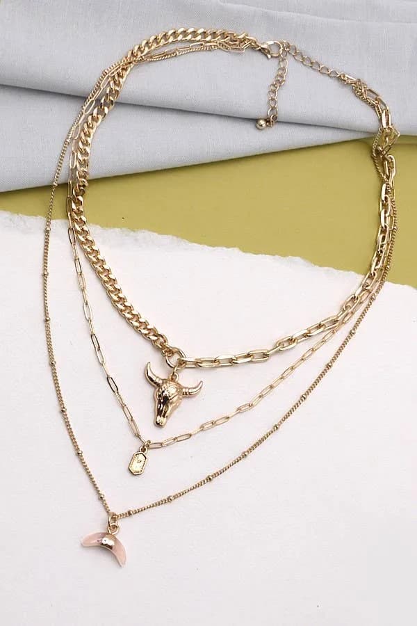 Western Bull Horn Multi Layer Necklace