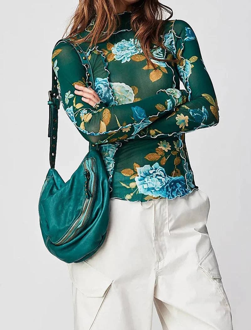Floral Ruffle Trim Long Sleeve Top