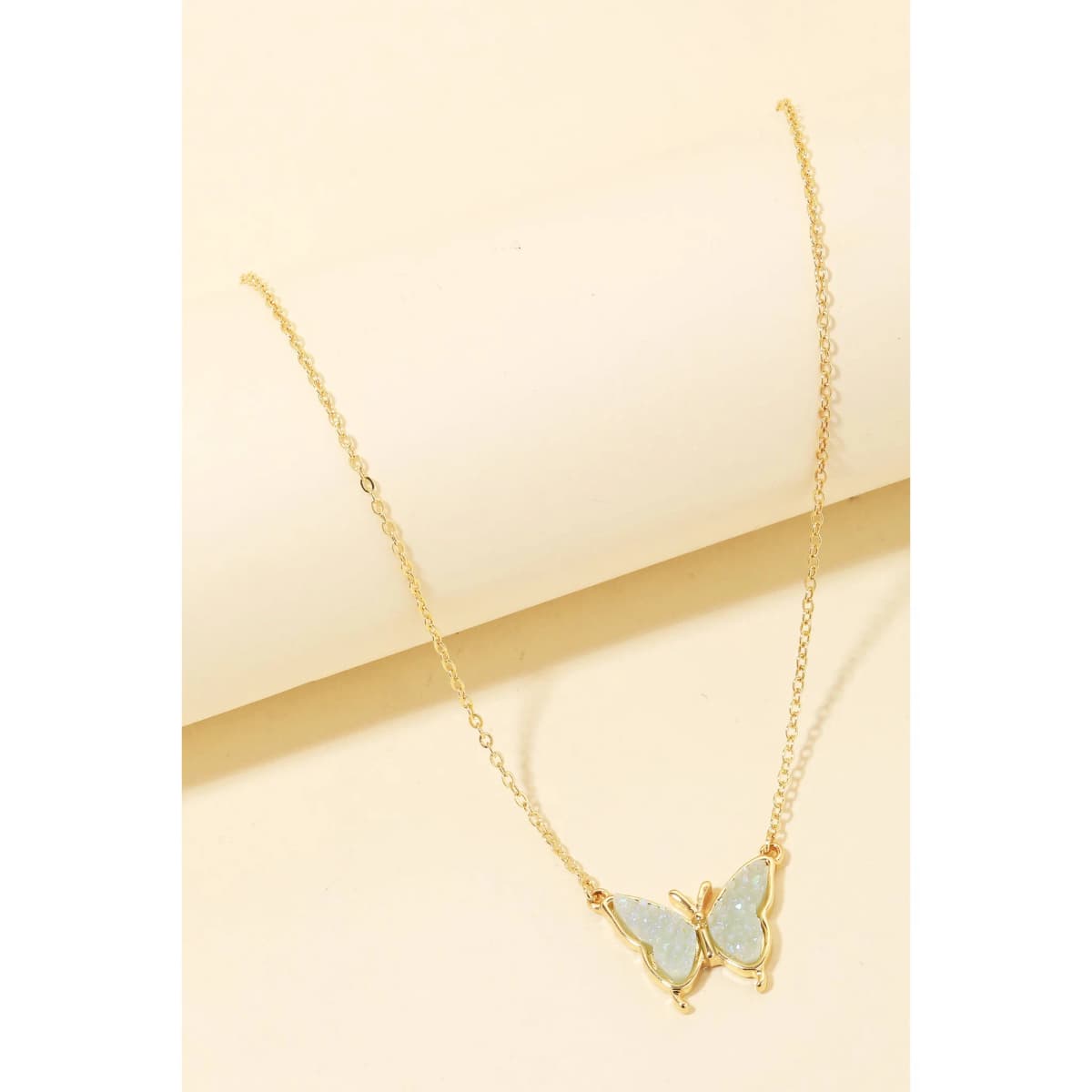 Druzy Stone Butterfly Pendant Necklace Anarchy Street (White)