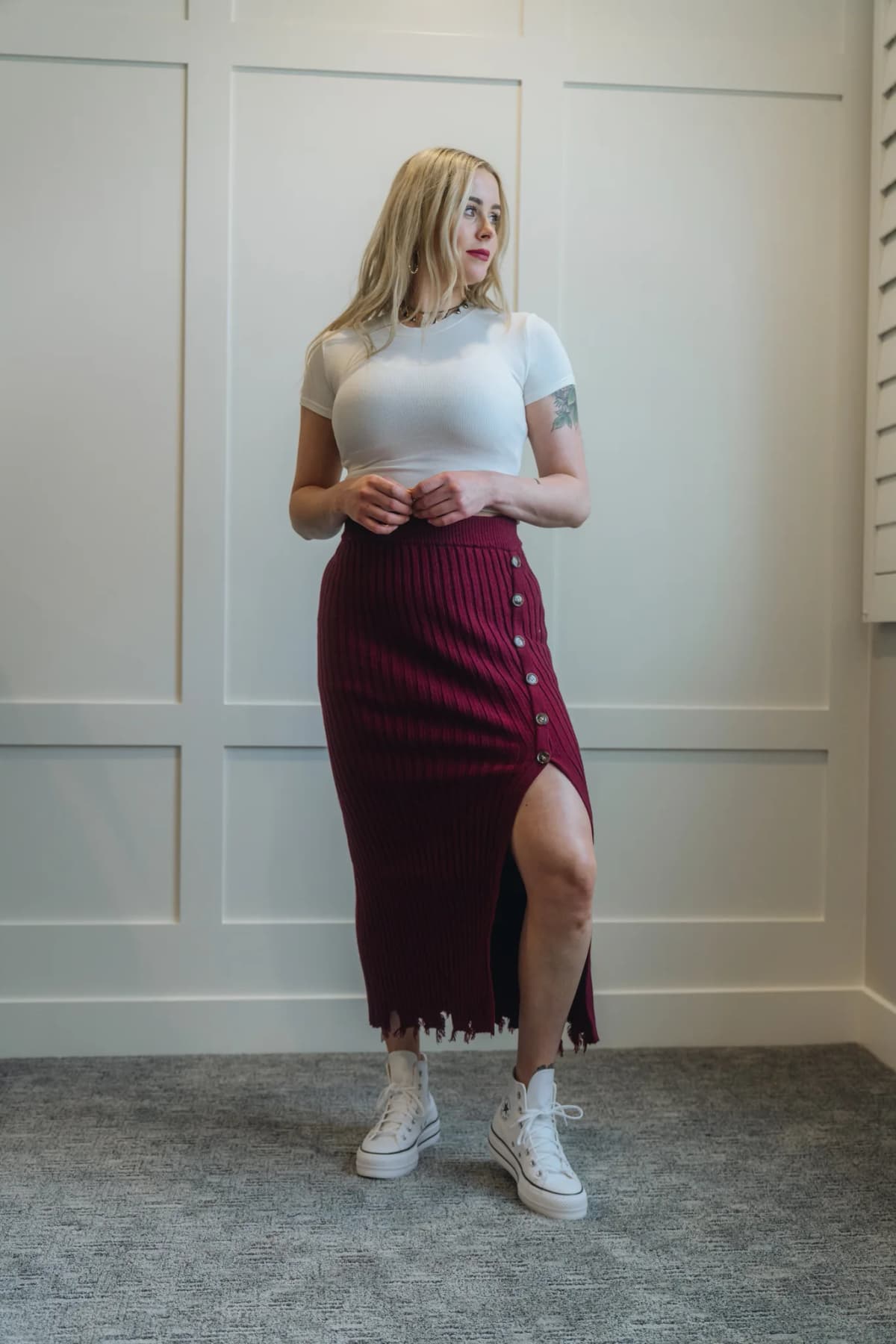 Ribbed Sweater Midi Skirt