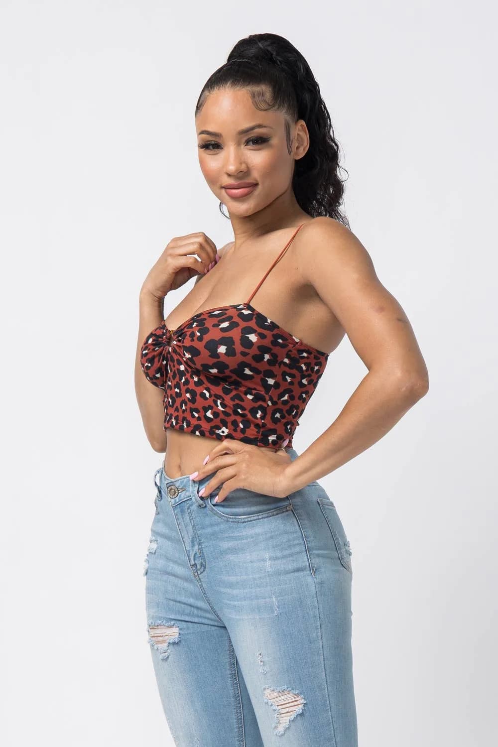 Animal Print Leopard Sleeveless O Ring Crop Top Julia by LoveJ (Ivory)