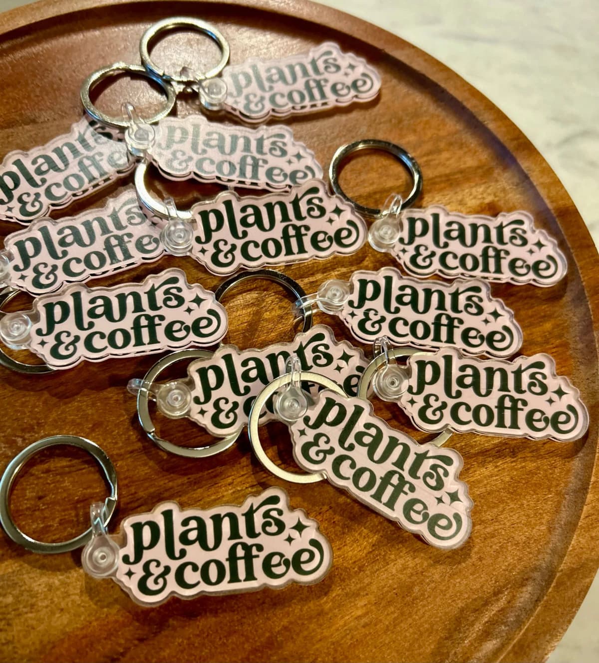 Plants & Coffee Keychain (light pink)