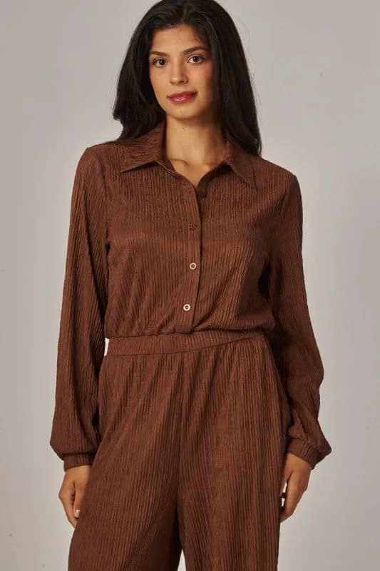 Crinkled Plisse Button Up Casual Jumpsuit