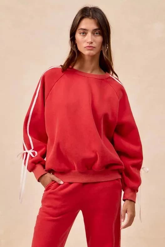 BiBi Side Lined Bow Details Fleece Sweatshirt