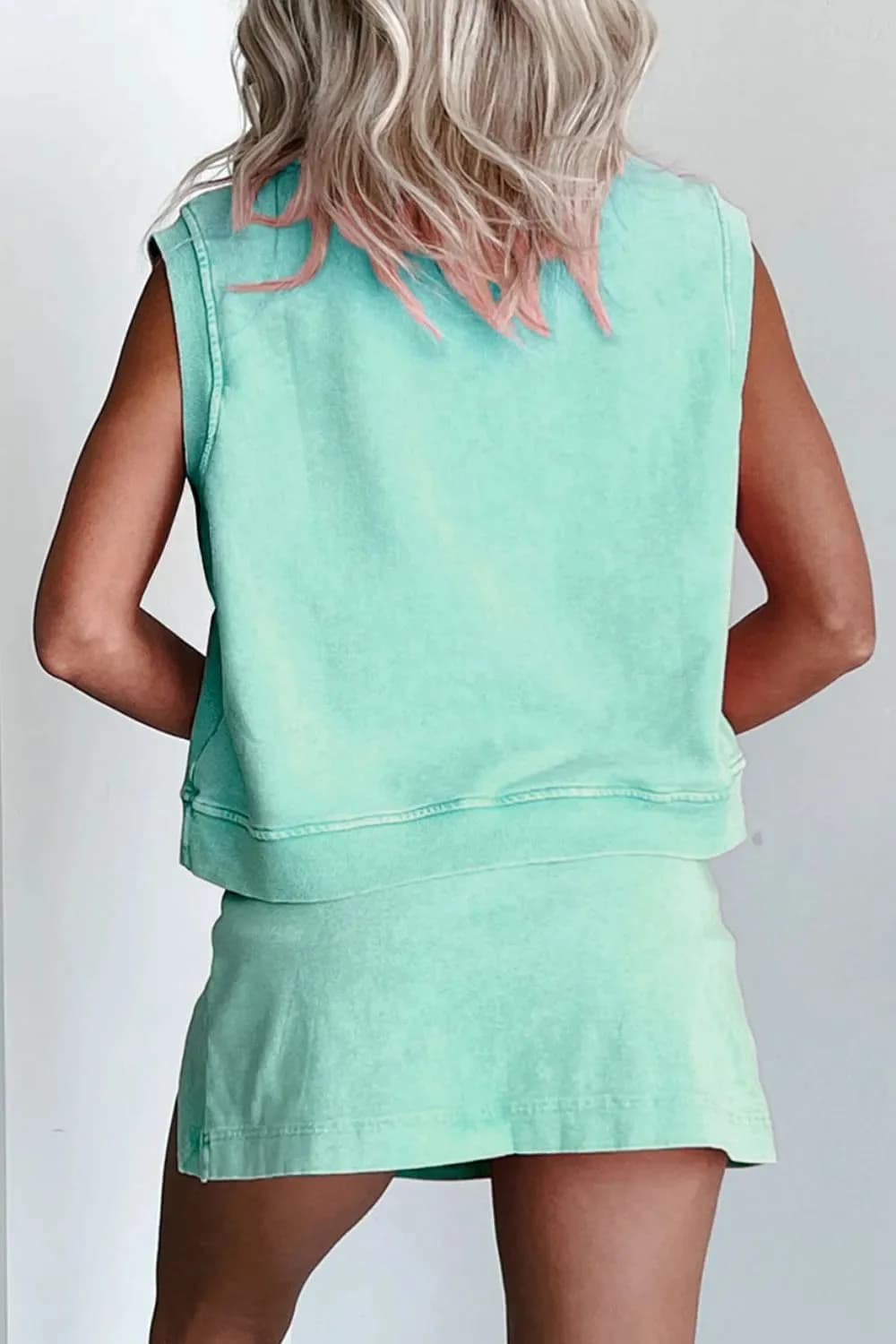2 Pieces Cotton Tank Top Lined Split Skirt