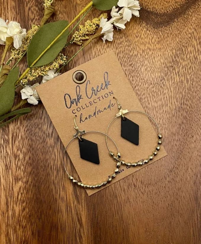 Bead Leather Diamond Earring Oak Creek Collection Handmade