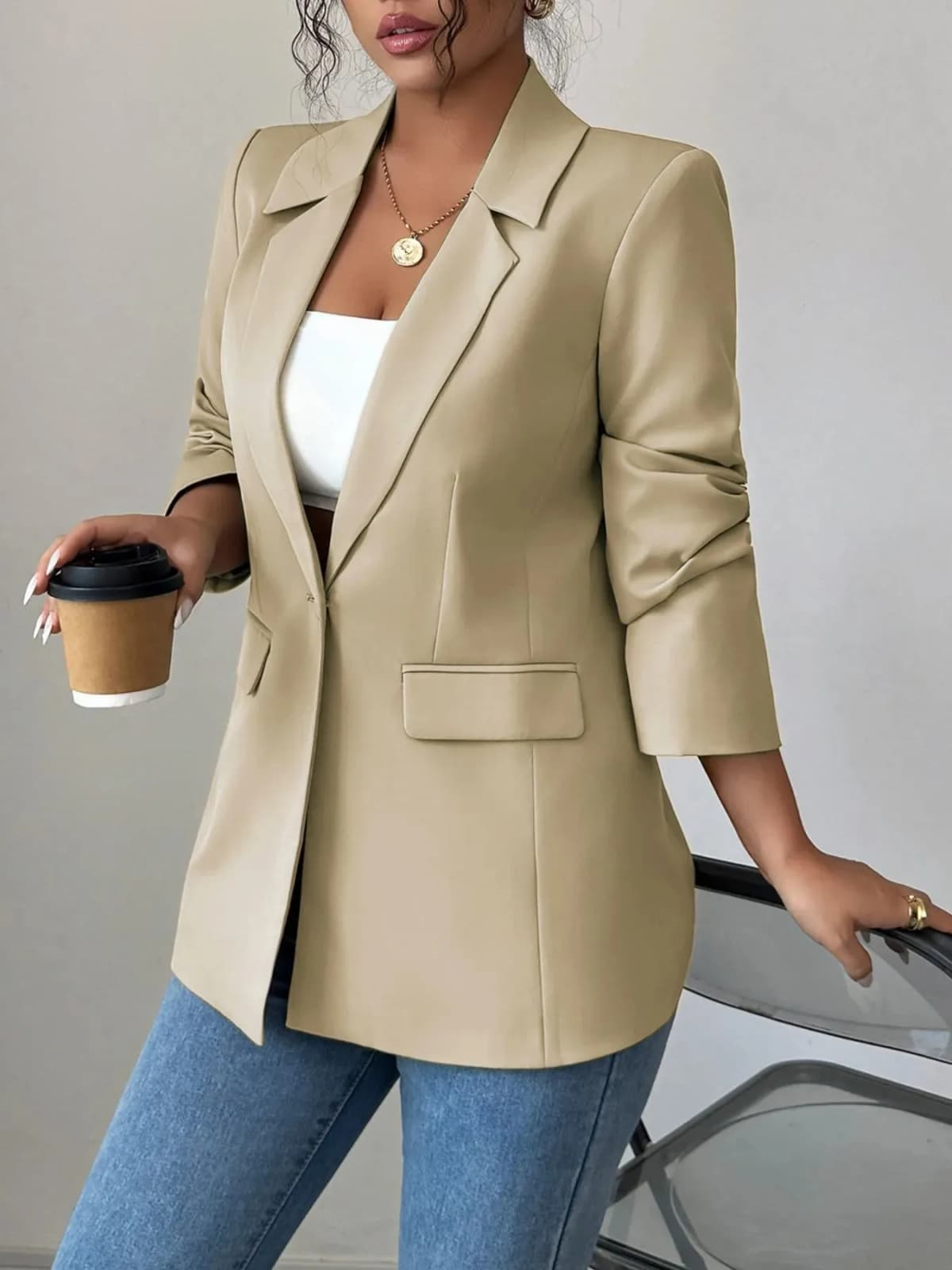 One Button Lapel Collar Blazer in Multiple Colors