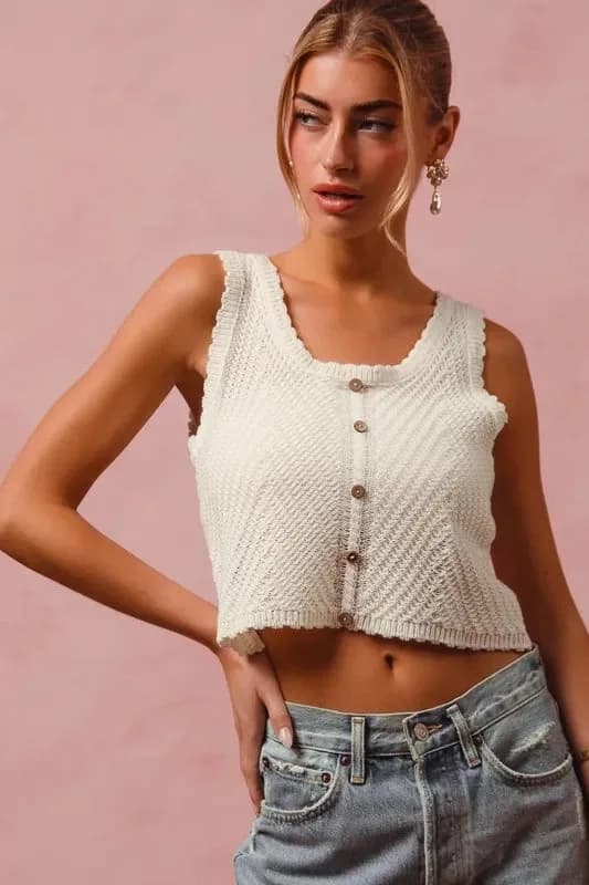 SO ME Chevron Pattern Buttoned Front Lightweight Tank Top