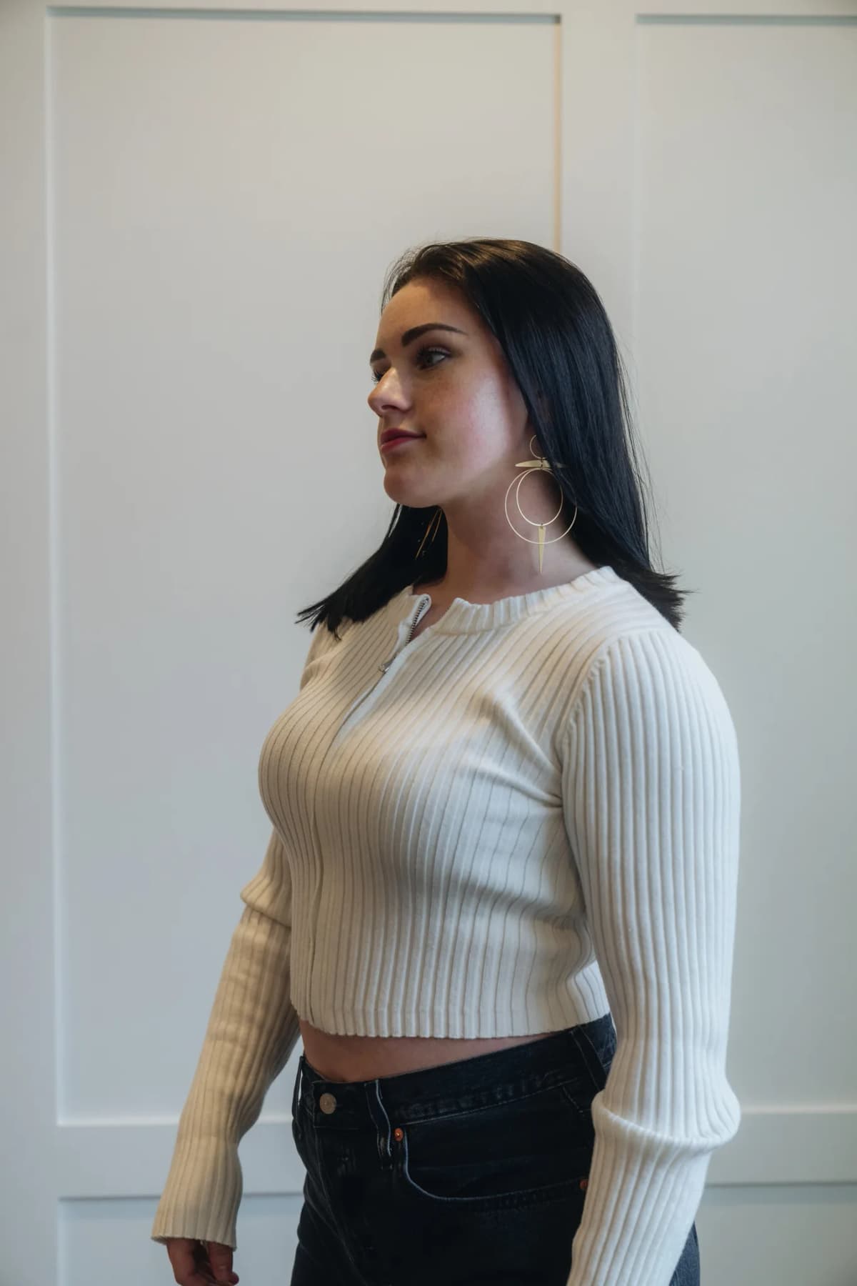 Ribbed Knitted Cardigan with Zipper