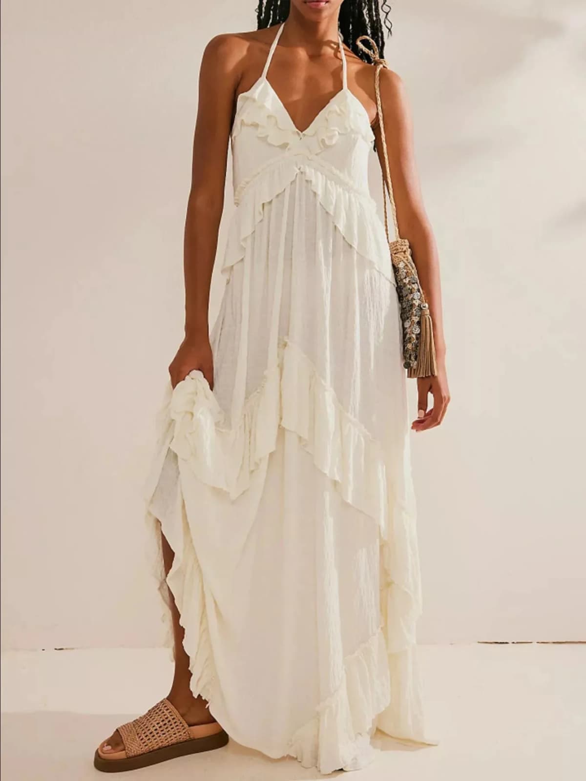 Ruffled Halter Neck Maxi Dress in Multiple Colors