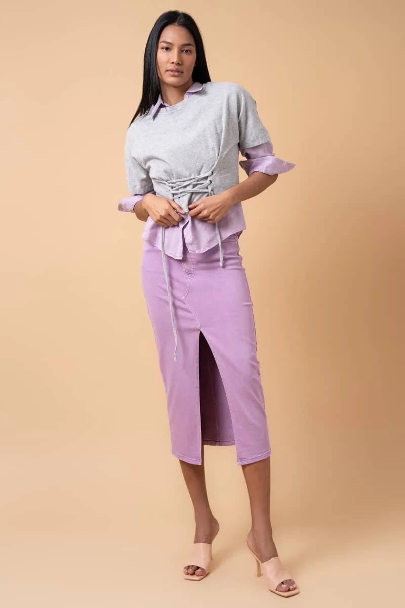 Lilac Crossover Stretch Denim Skirt