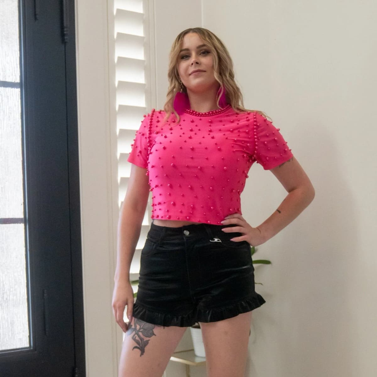 Front Pearls Embellished Detail Crop Top Julia by LoveJ