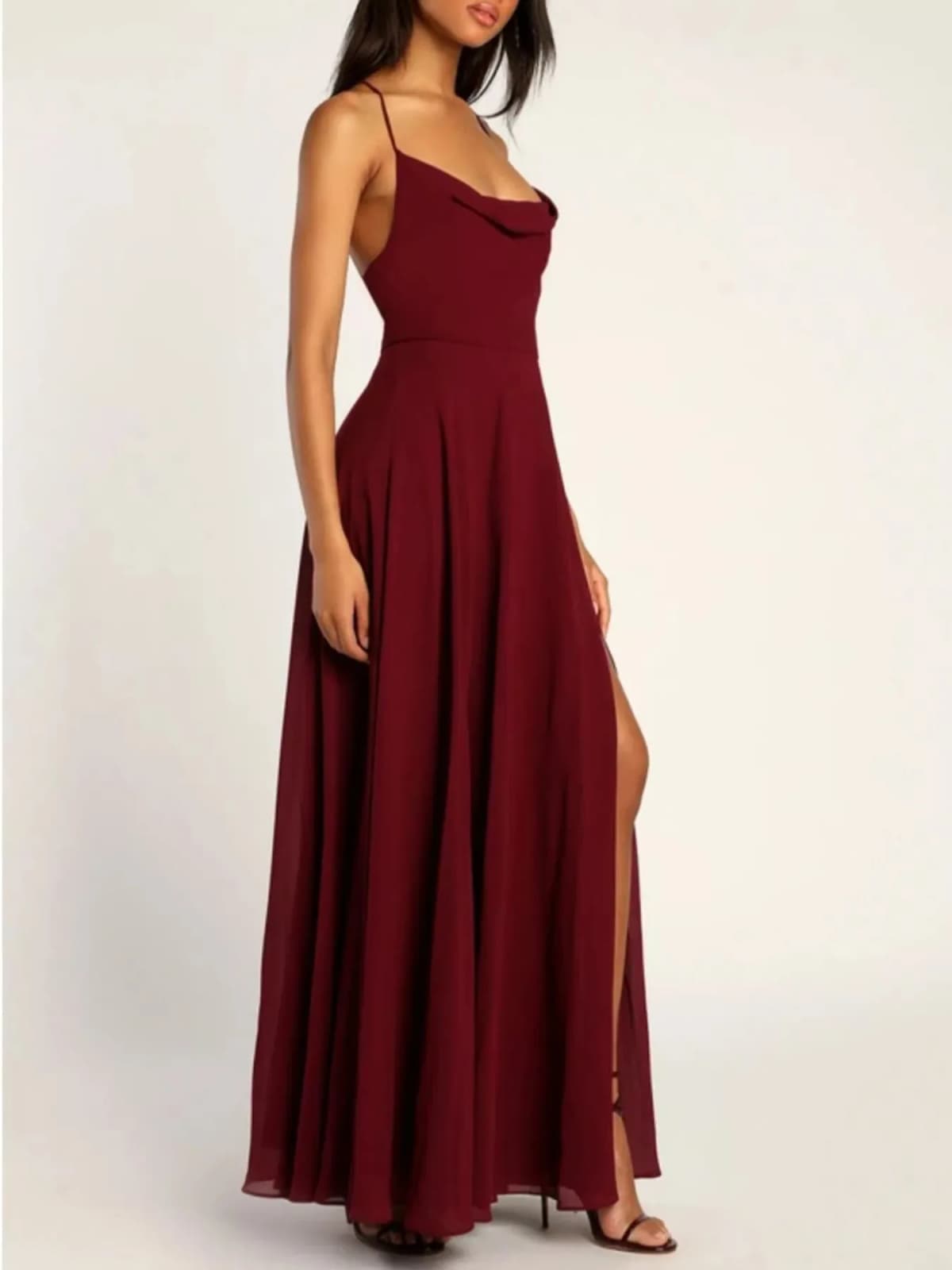 Slit Cowl Neck Maxi Dress