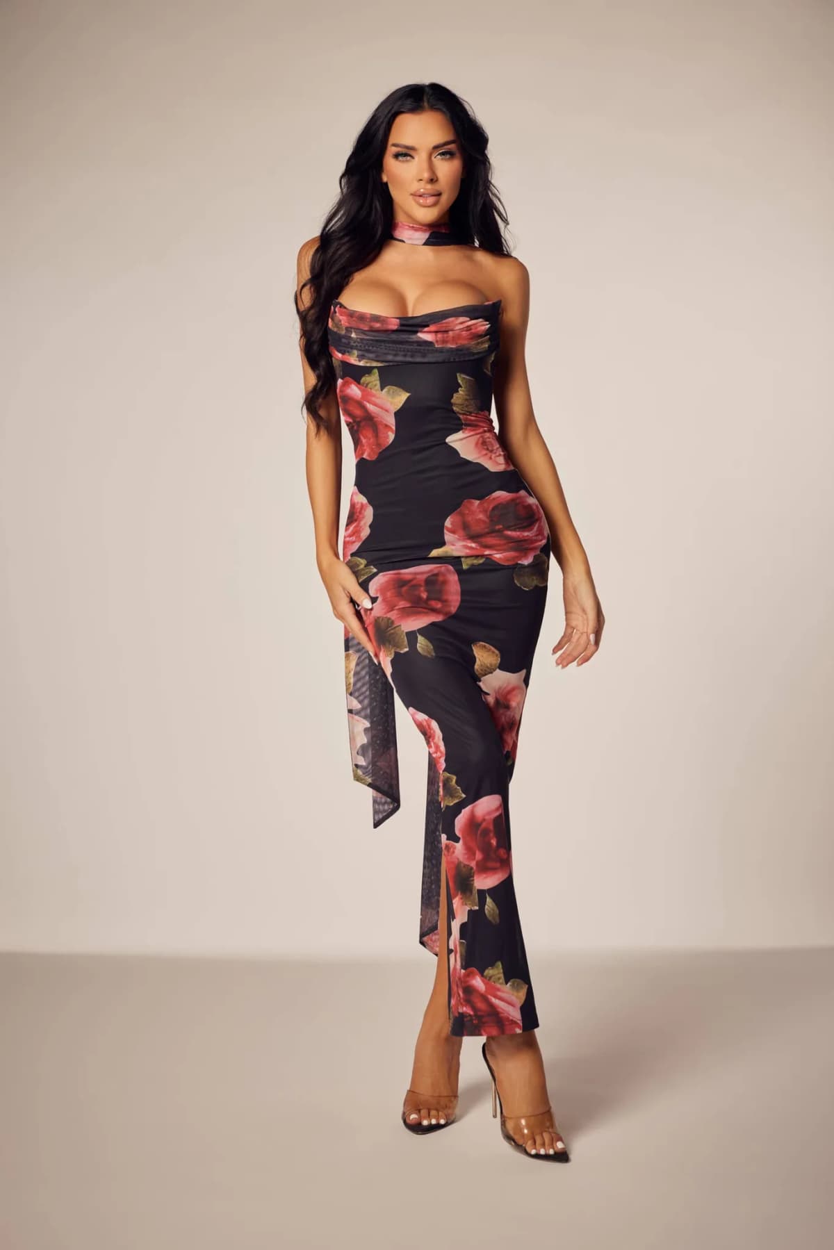 Hot* Mesh Floral Print Cocktail Strapless Dress