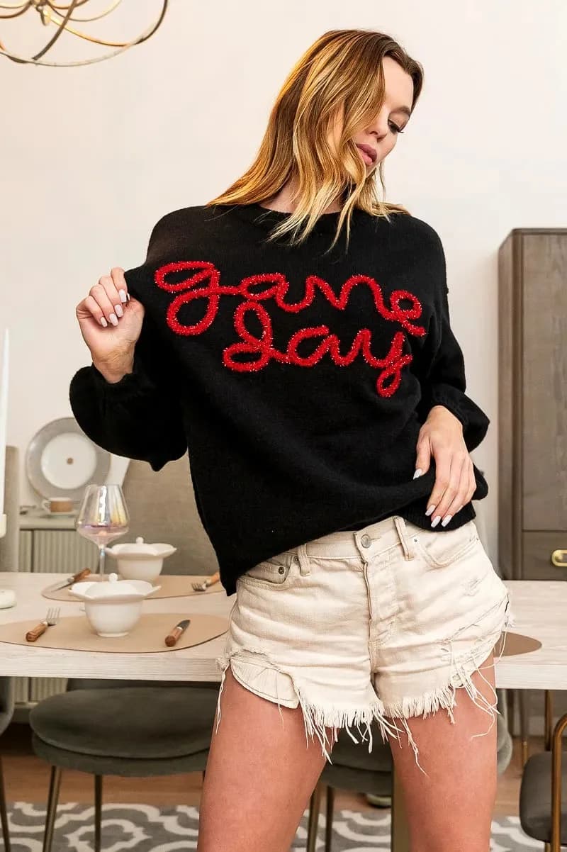 BiBi Game Day Metallic Letter Sweater