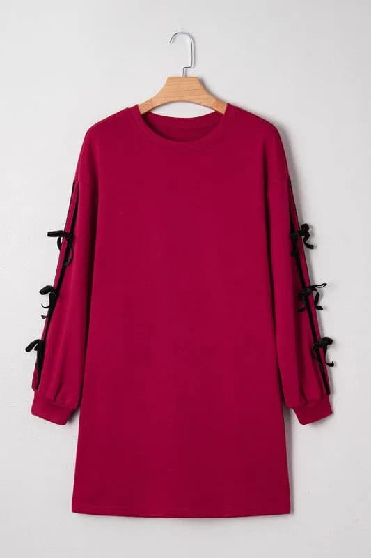 Valentine Bow Tie Long Sleeve Sweatshirt Dress