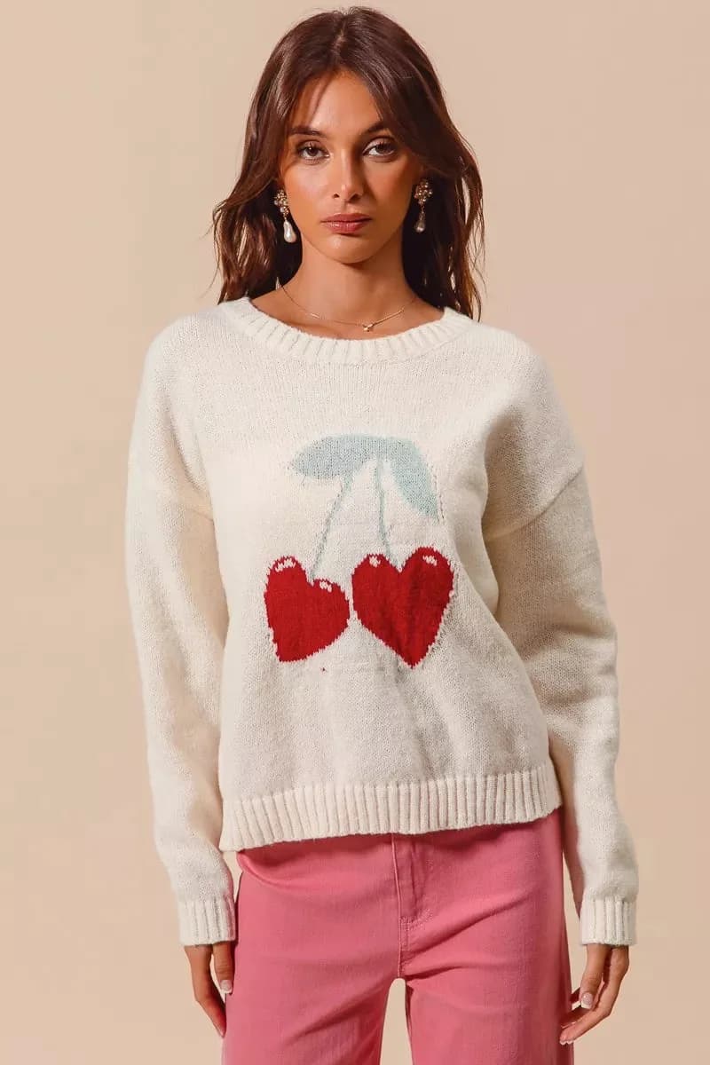 SO ME Heart Cherry Knitted Sweater Top