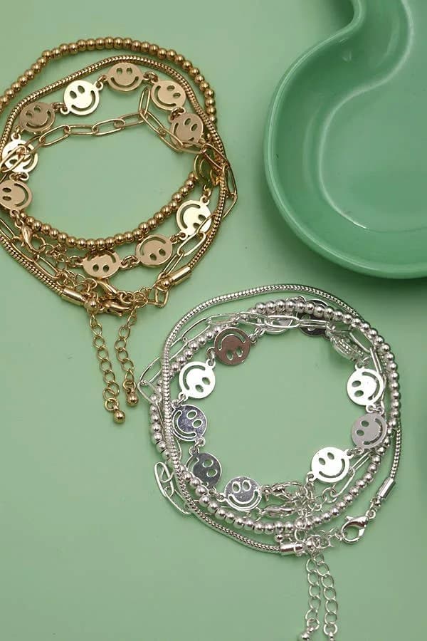 Smiley Bead Snake Chain 4 Set Bracelet