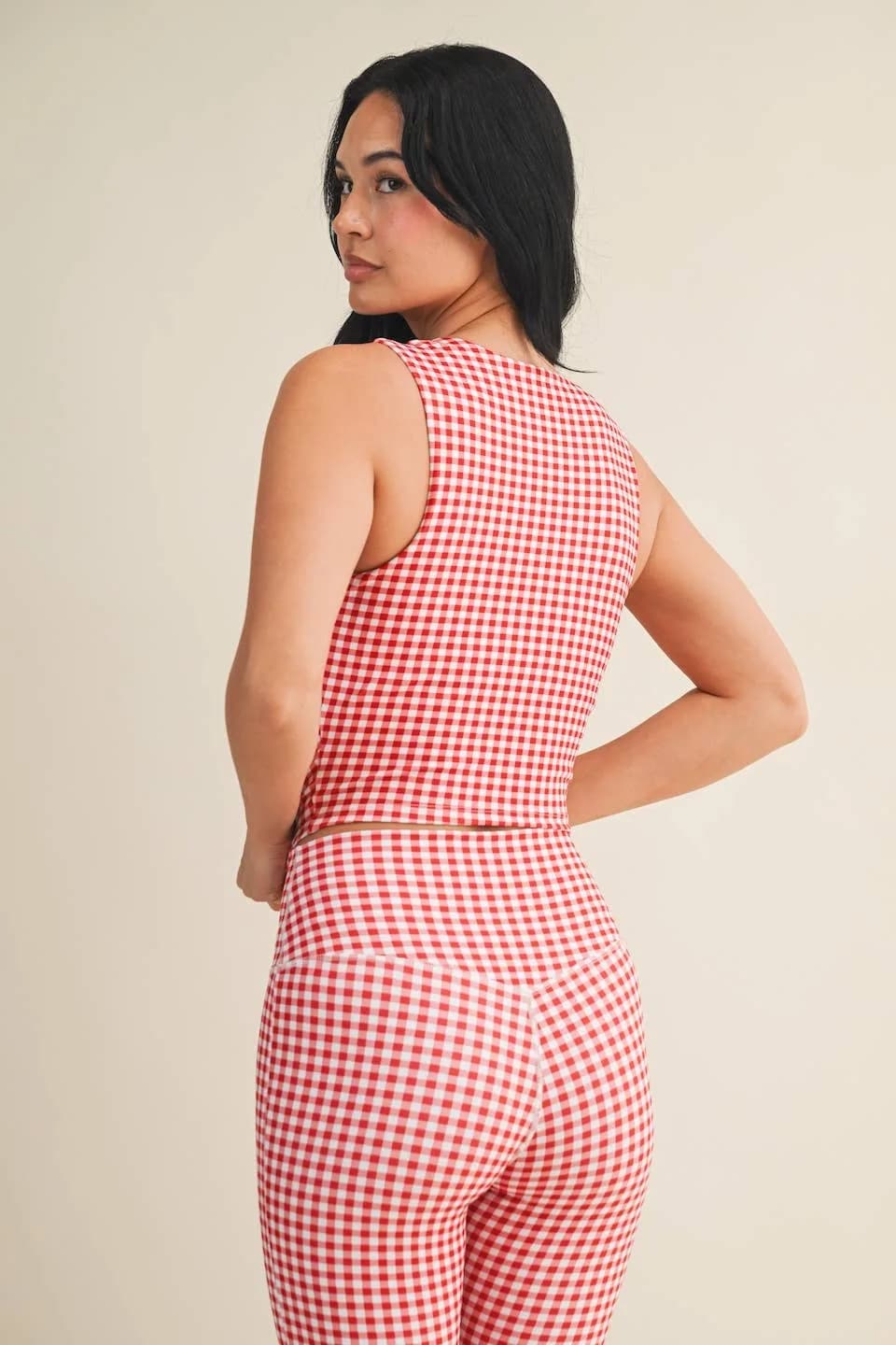 Gingham Print Wide Strap Fitted Tank by Kimberly C