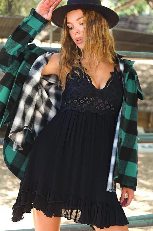 Crochet Lace Trim Sleeveless Bralette Mini Dress by La Miel