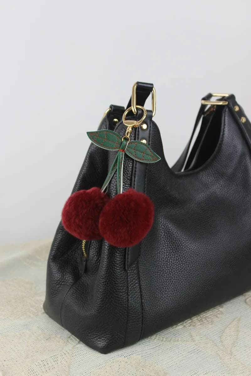 Genuine Rabbit Fur Cherry Bag Charm – Plush Bag Accent