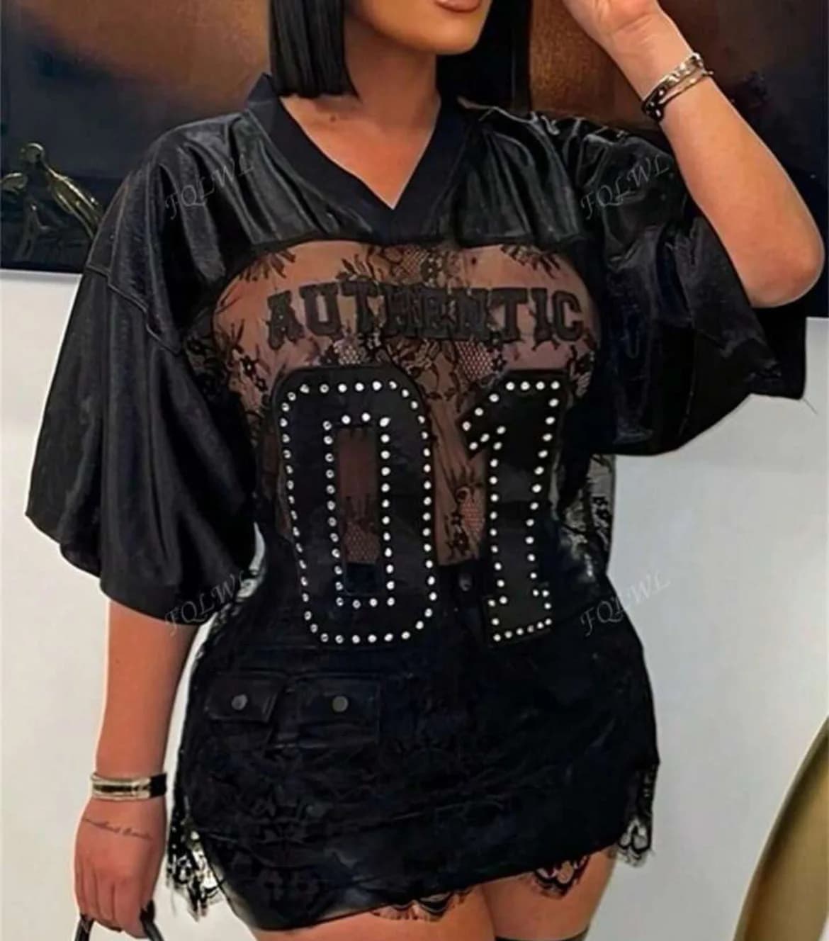 Authentic or California Edge Numbered Lace Sporty Jersey Top