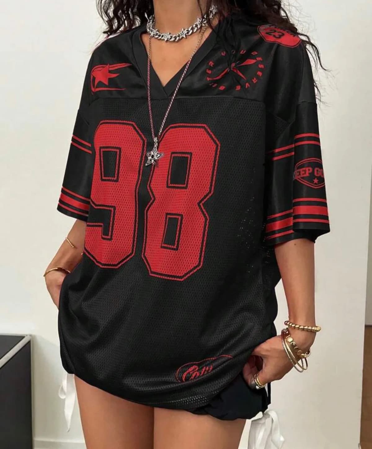Black and Red Mesh Number 98 Keep Going Jersey