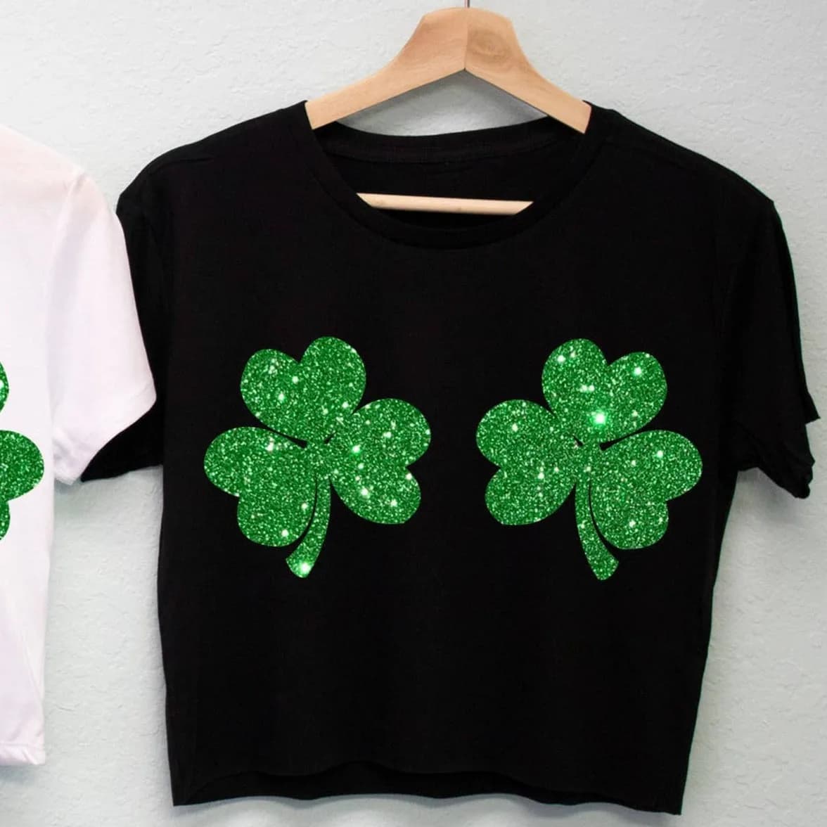 Glitter Shamrocks Bikini St Patrick's Day Shirt Cropped Tee Nobullwoman Apparel (White)