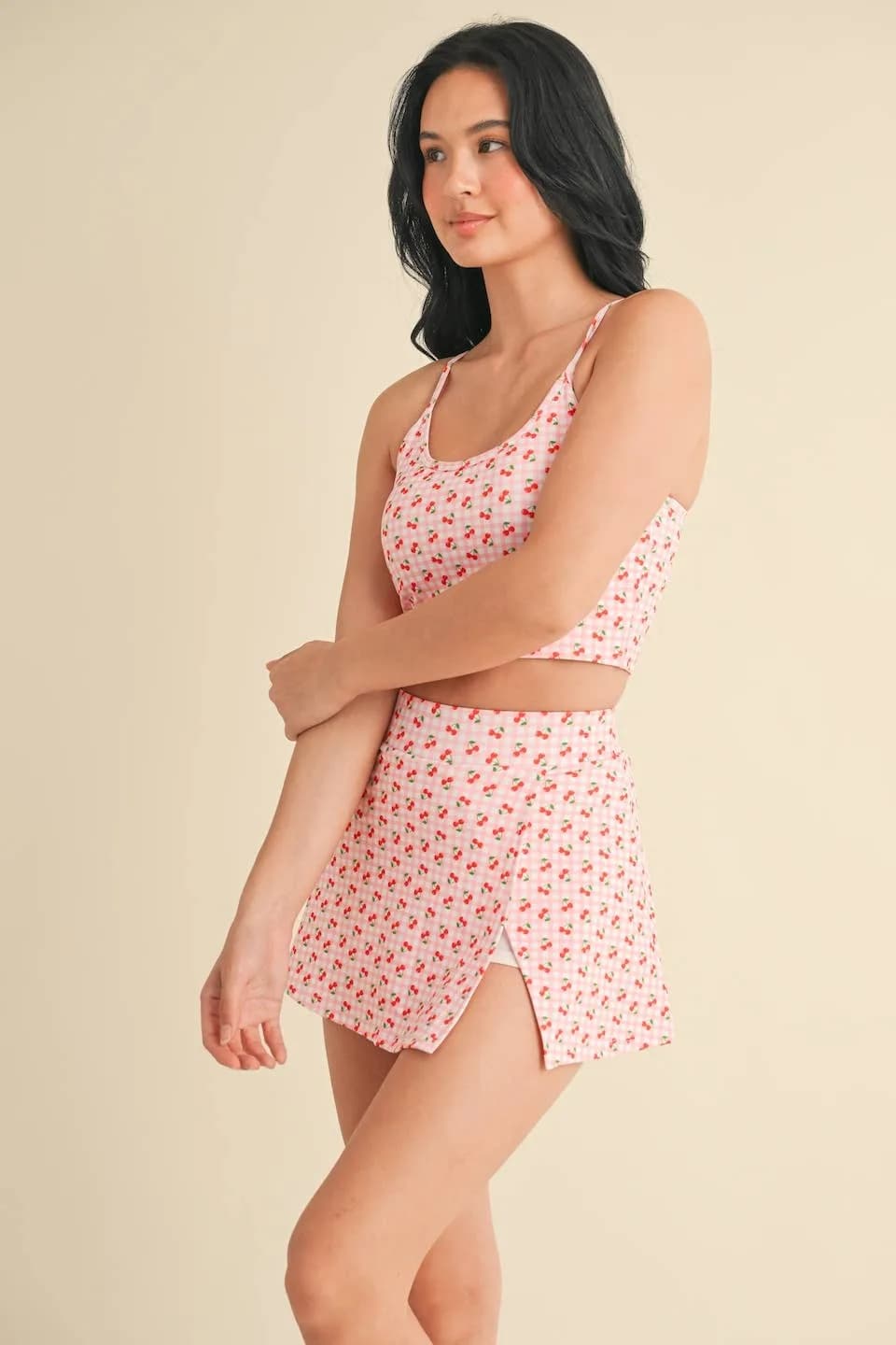 Cherry Gingham Print Racerback Crop Tank by Kimberly C